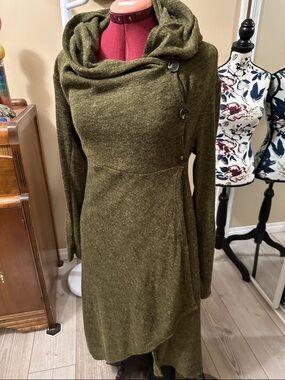 Boho Festival Faerie Asymmetrical Olive Green Draped Cardigan Sweater